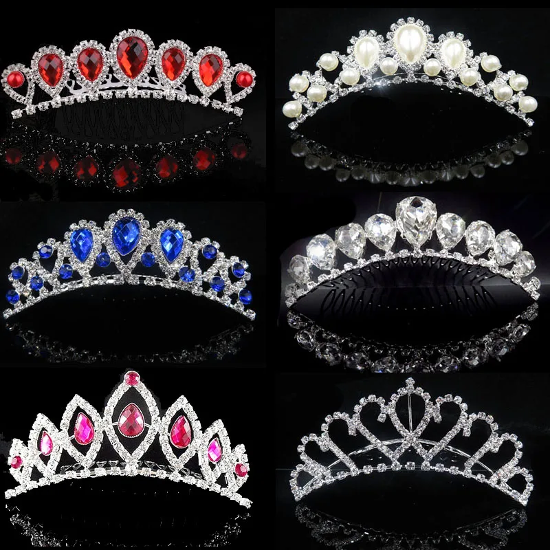 

2019 Hot Sale Blue Tiaras And Crowns Girls Bridesmaid Bride Crown Tiara Comb Wedding Hair Accessories Bridal Hair Head Jewelry