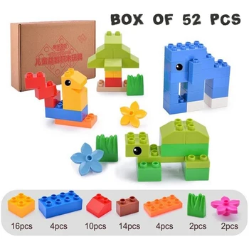 

DOLLRYGA 52PCS With Boxed Building Blocks Big Bricks Part DIY Bulk Building Blocks jouet enfant lote Birthday Gift Mixed Colors