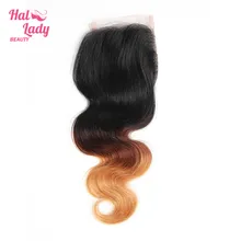 Halo Lady Beauty Ombre Hair Closure (4x4inch) T1B/4/27 Free Part Body Wave Lace Closure With Baby Hair Brazilian Human Hair