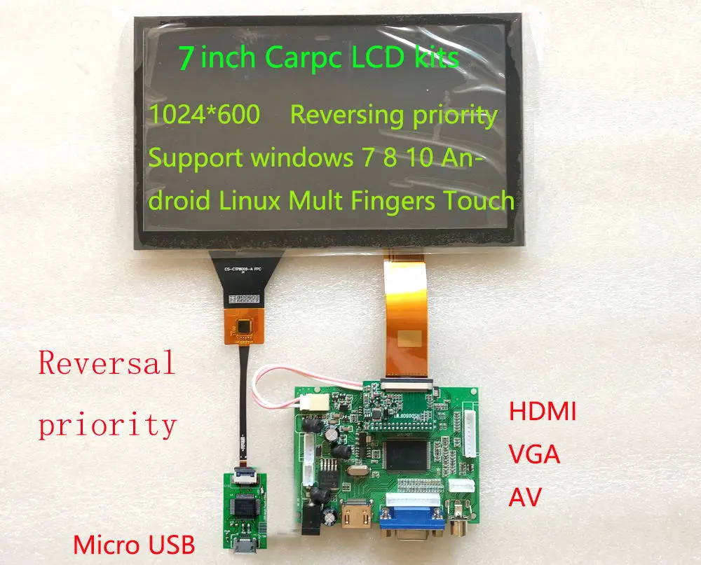 7 дюймов Carpc DIY Kit HDMI 1024*600 Высокое разрешение HSD070IFW1 Реверсивный приоритет Mult Touch поддержка Raspberry Pi Android - Цвет: LCD Touch kit