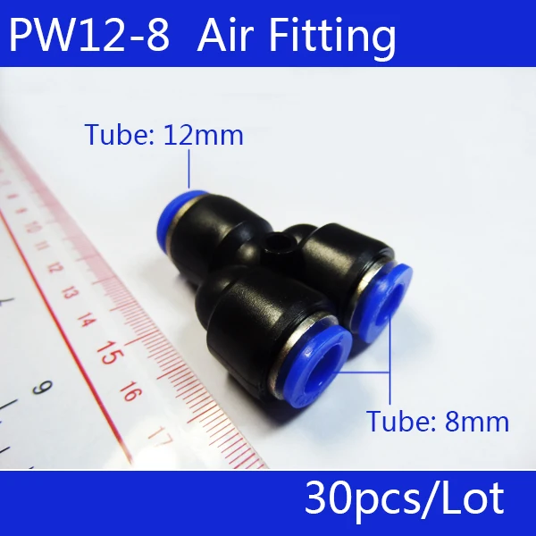 

Free shipping Wholesale 30PCS PW12-8 Reducing Unequal Pneumatic Air Tube Fitting Connector , I.D One 12mm Two 8mm