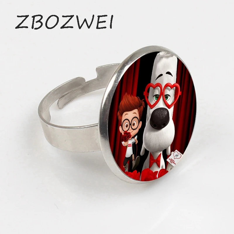 

ZBOZWEI 2018 Mr. Peabody & Sherman Ring Set Dreamworks Movie Action Figures Toys Ring with Round Glass Toys Girls