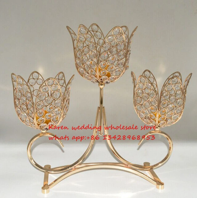 

gold/silver 3 arms tulip metal/crystal candle holder candle stand wedding centerpiece event road lead flower stand