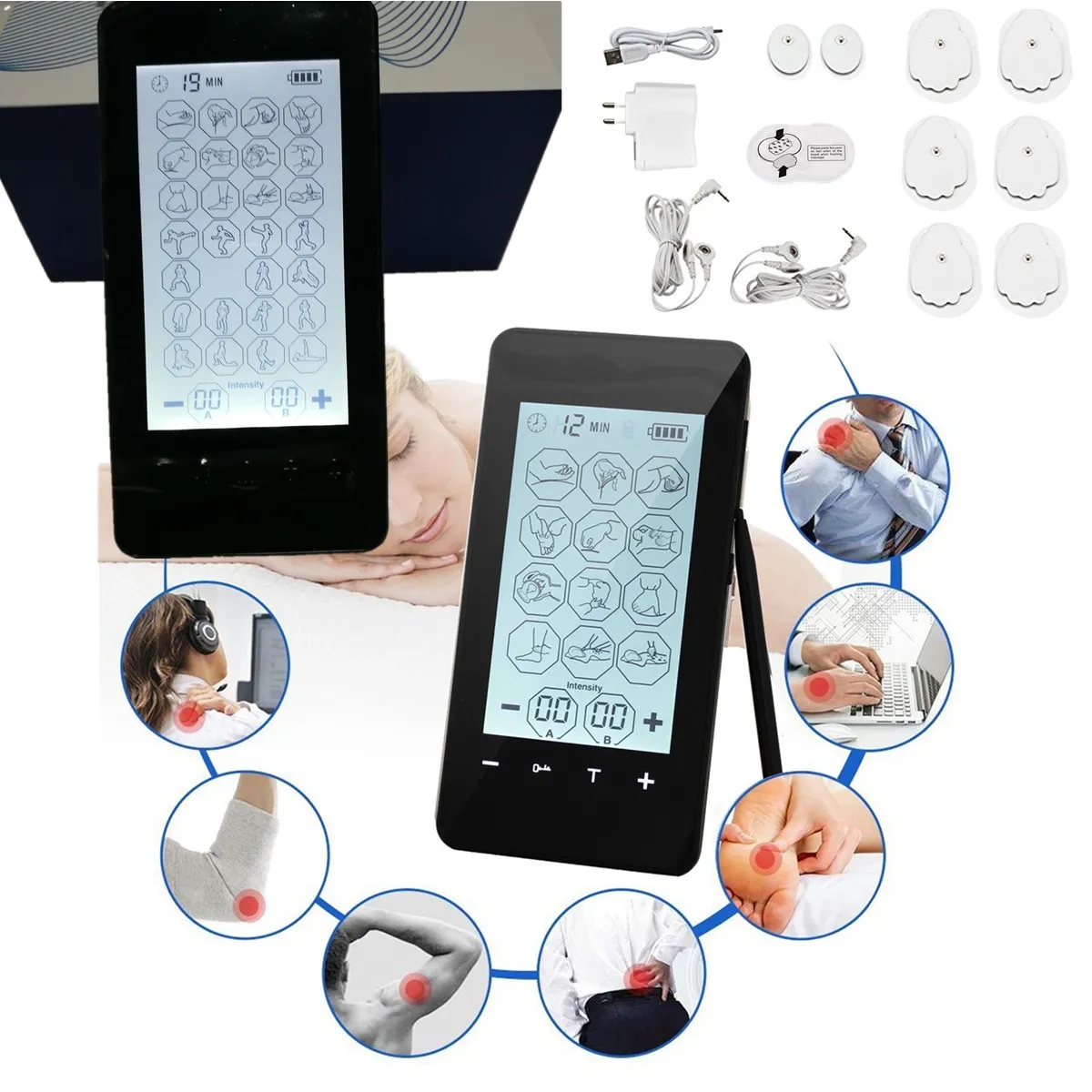 

Physiotherapy Massager Pain Relieve 28 Modes Full Body Electric pulse~ Massager Touch Screen Multifunction Massage Machine