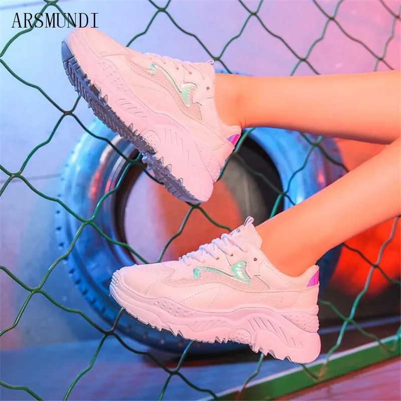 

ARSMUNDI Women Casual Shoes 2018 Autumn Mesh Women Shoes Flats Platform Lace-Up Fashion Breathable Women Sneakers M25
