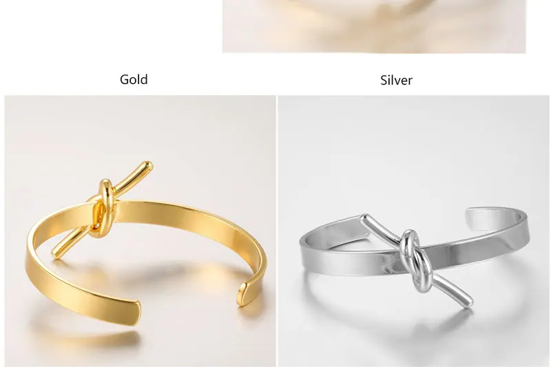 CWEEL Knot Love Bracelet Simple Open Cuff Bracelets&Bangles For Womens Girls Charms Antique Silver Color Vintage Twisted Bangle (4)