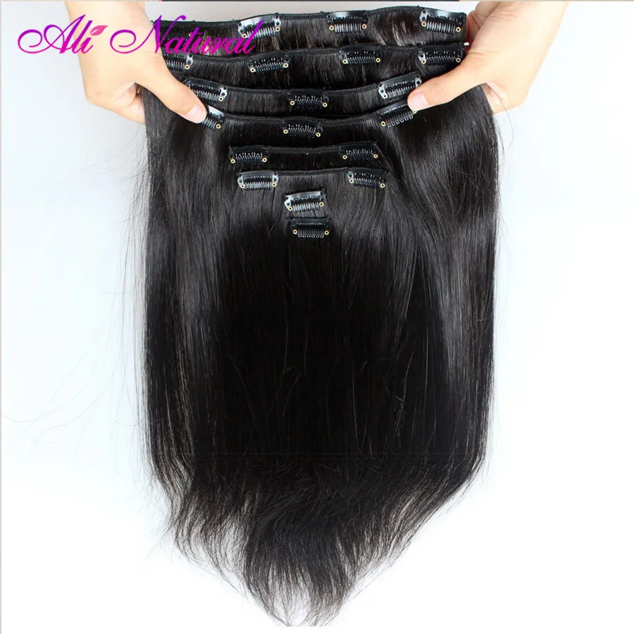 

Ali Natural Brazilian Straight Hair Clip In Human Hair Extensions Natural Color 10 Pieces/Set 120G Non Remy Hair Full Head