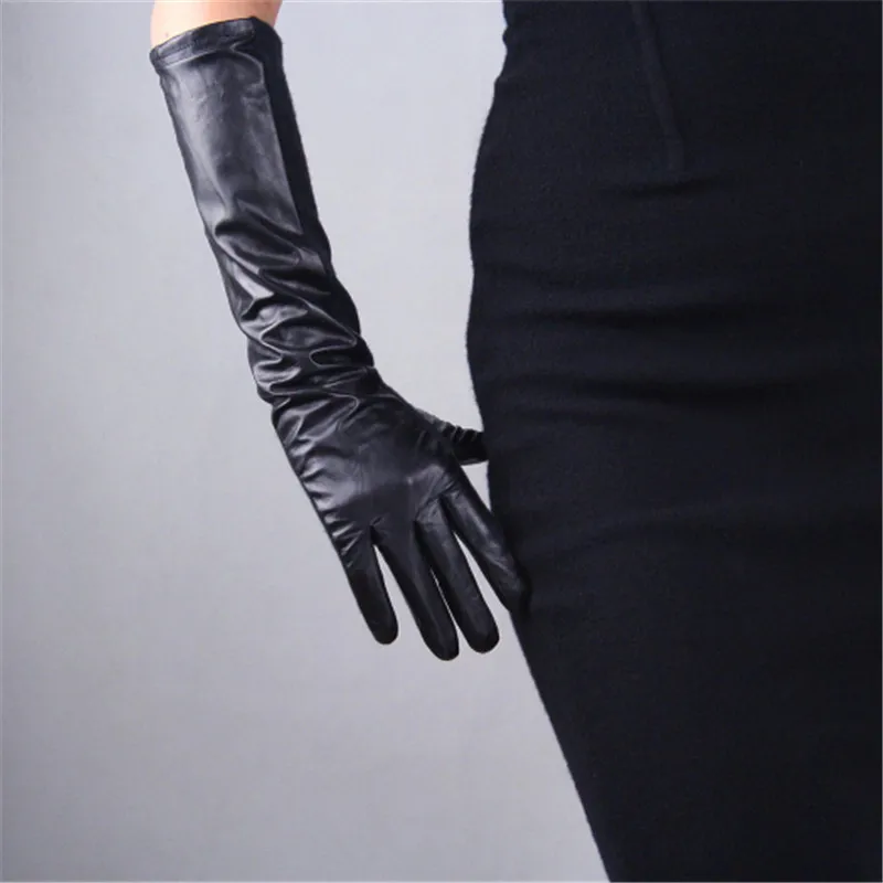 Женские перчатки из натуральной овечьей шерсти Модные Черные 45 см длинные пальчиковые тачскрин Женские варежки TB81