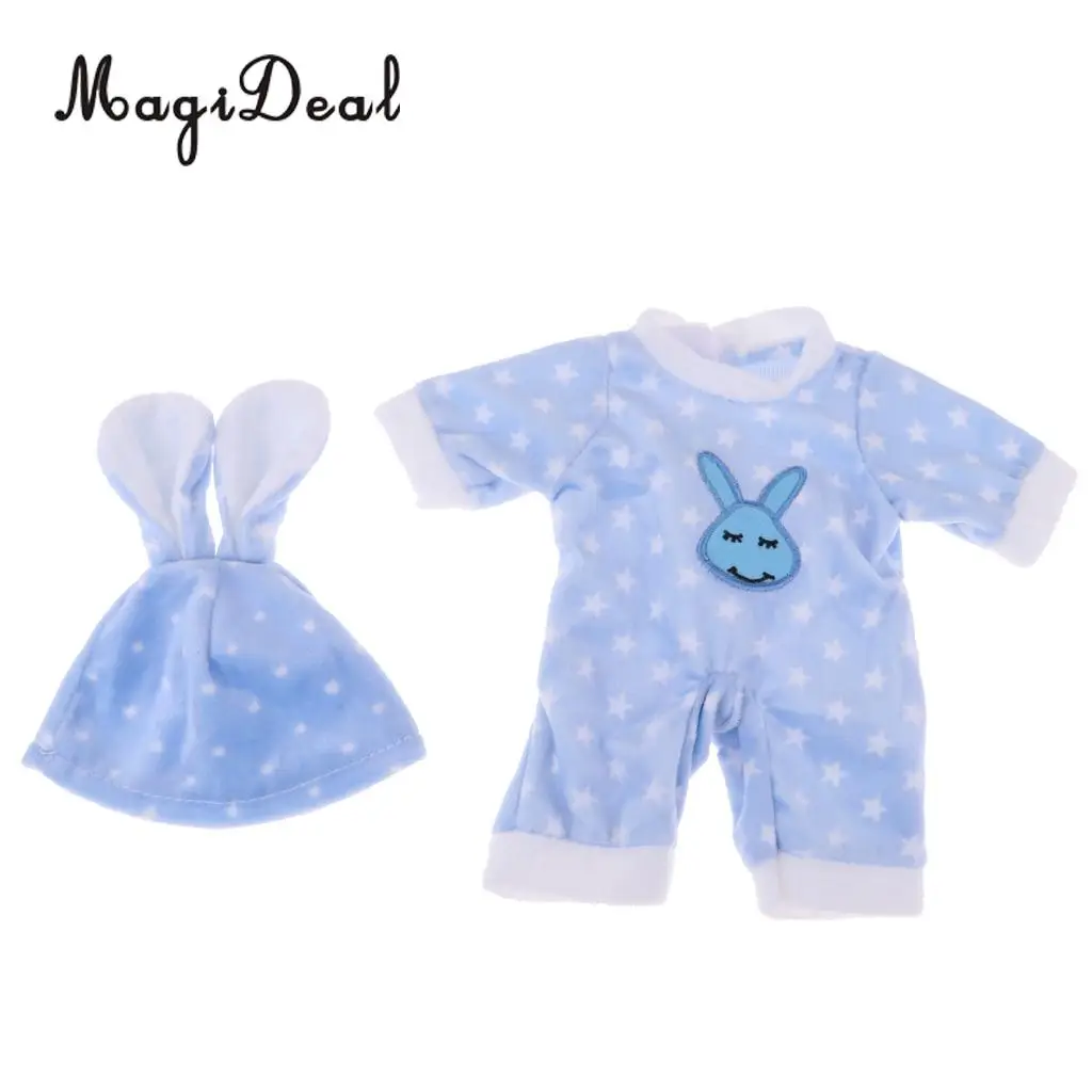 Lovely Blue Jumpsuit and Hat with Bunny Ear Suit for Mellchan Baby Doll Clothes Accessories