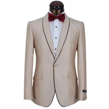 Индивидуальный заказ для измерения мужской костюм, на заказ цвета шампанского костюмы на одной пуговице шаль с отворотом с черным краем(куртка+ брюки+ галстук+ карман приседания