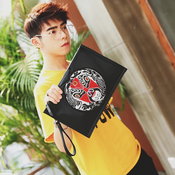 

Peking Opera Printing handbags designer men crossbody bags envelope day cluthes with strap messenger bags