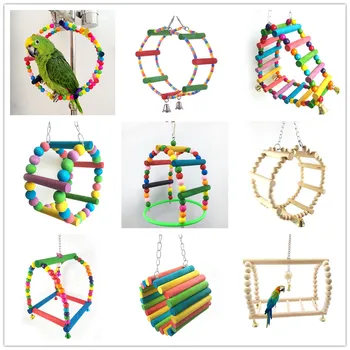 

Pet Products Bird Supplies Parrot Toys Color Wooden Claw Paw Hanging Swing Station Ladder String toy