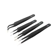 WINOMO 4 шт. Профессиональные Антистатические нержавеющая сталь пинцет техническое обслуживание инструменты комплект(черный