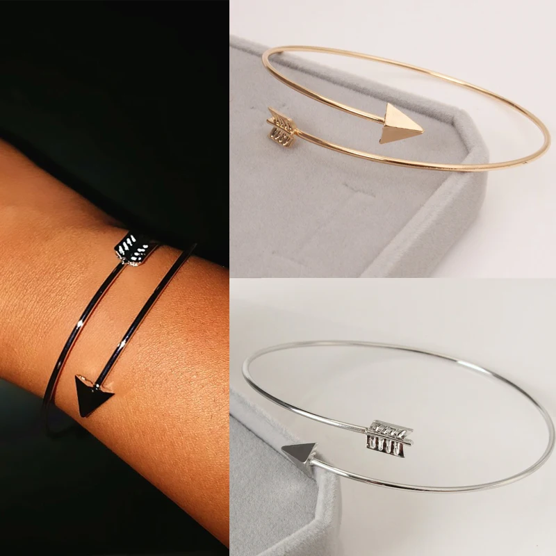 

Punk Open Adjustable Arrow Cuff Bracelets for Women Fashion Simple Gothic Wrist Feather Bangles Gift Jewelry Wholesale S0002