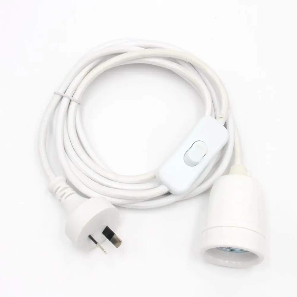 white lamp holder with power cord