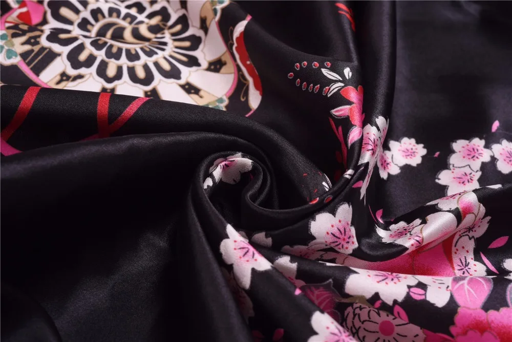 Летний женский халат черного цвета размера плюс, женский сексуальный домашний халат, атласное кимоно, ночная рубашка, свободная одежда для сна, Халат