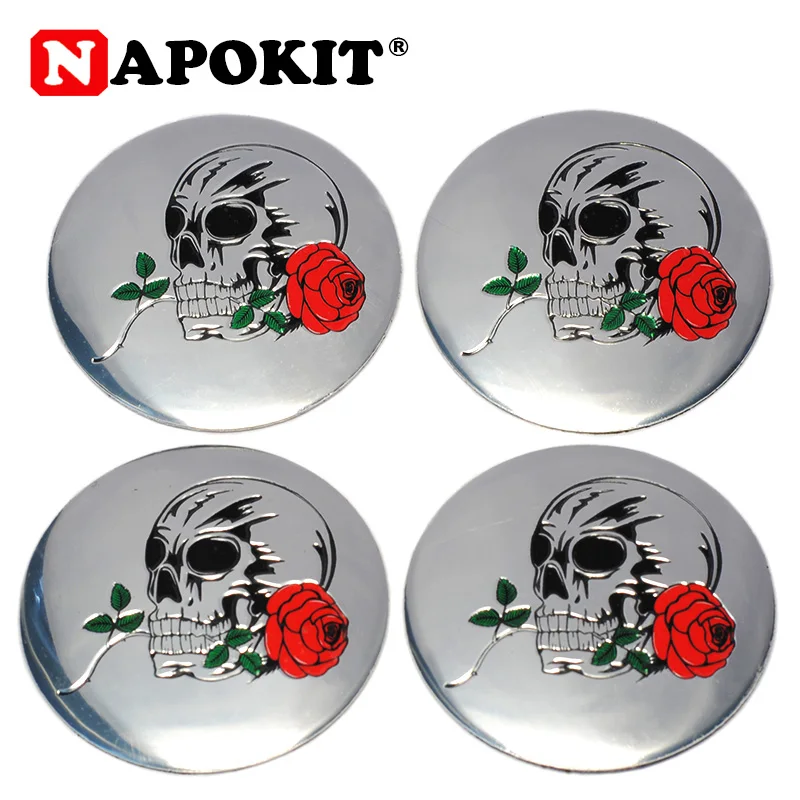

4pcs/lot 56.5mm Cool Skull Rose Tide Hip Hop Aluminum Car Wheel Center Caps Stickers Car Hupcap Emblem Badge Auto Car Decoration