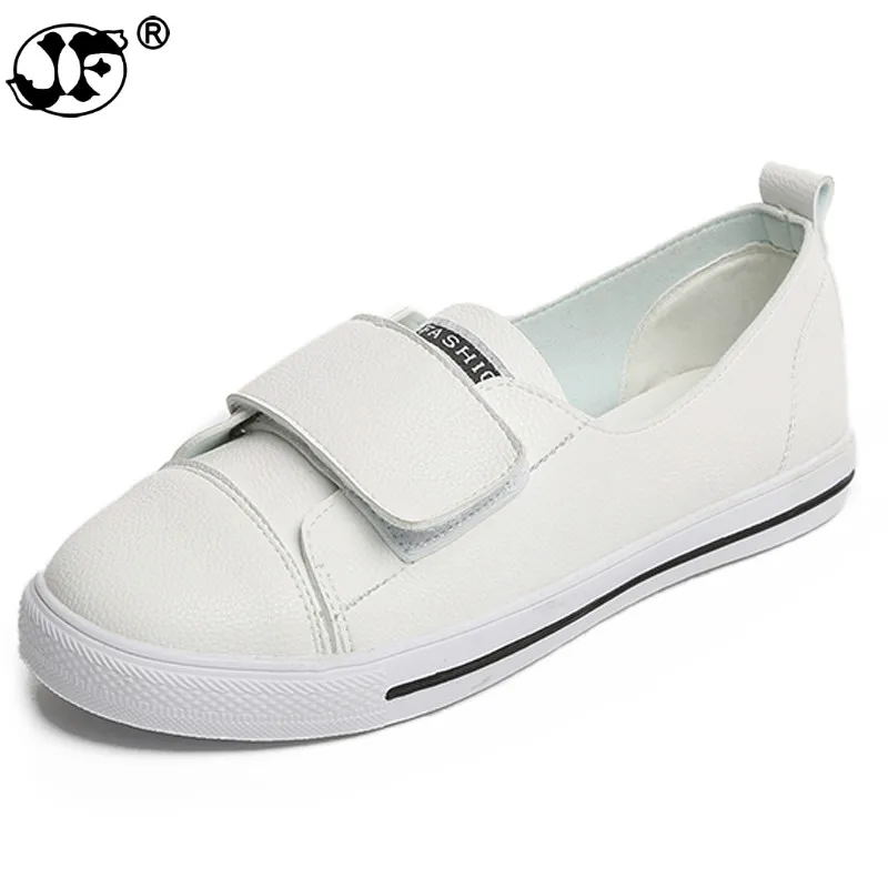 

Woman Leather Shoes Woman Flat Loafers 2017 New Autumn Round Toe Hook & Loop Leather Women Flat Shoes Casual 663