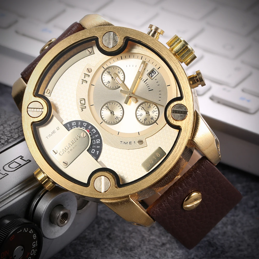 

Orologi Uomo CAGARNY Casual Leather Strap Big Dial Quartz Movement Waterproof Military Men's Sports Watches Relogio Masculino