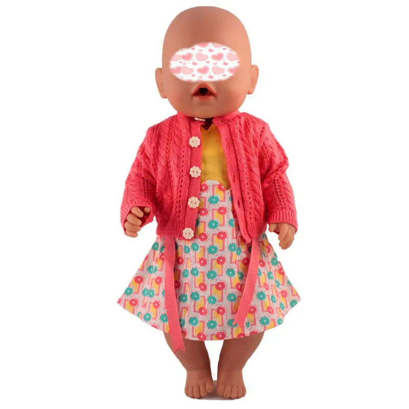 

43 cm baby dolls Clothes Watermelon red knitted sweater and yellow flower dress Outing wear outfits Accessories for 17 inch doll