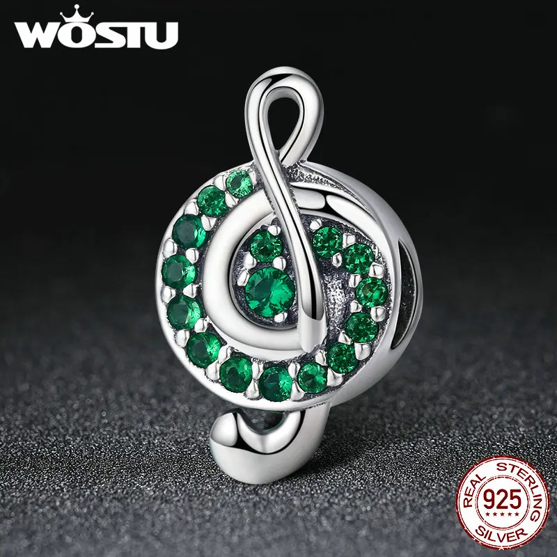 WOSTU New Collection 925 Sterling Silver I Love Music Note Green Clear CZ Beads Fit Charm Bracelet Beads Jewelry Gift DXC450