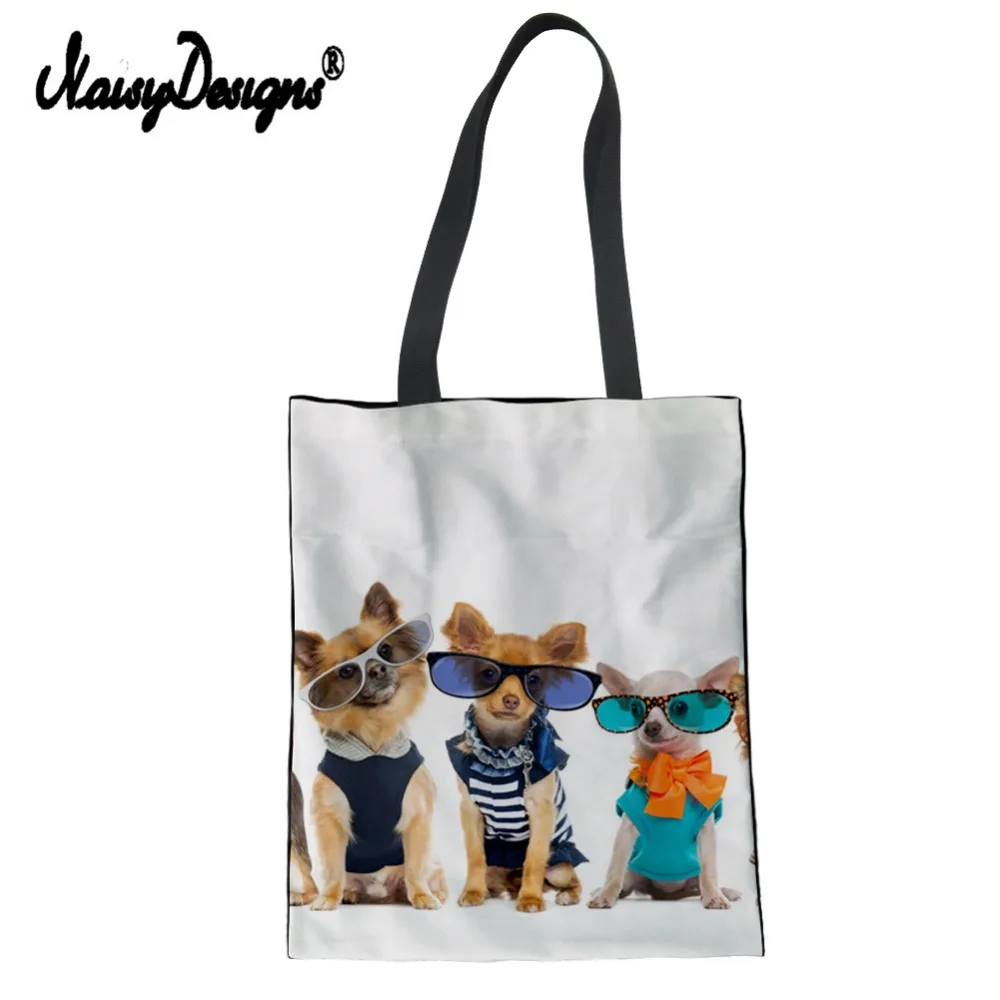 

Cute Chihuahua Dog Print Shopping Bag Reusable Tote Pouch Canvas Bag Eco Bolsa Plegable Daily Use Foldable Handbag Plaid Grocery