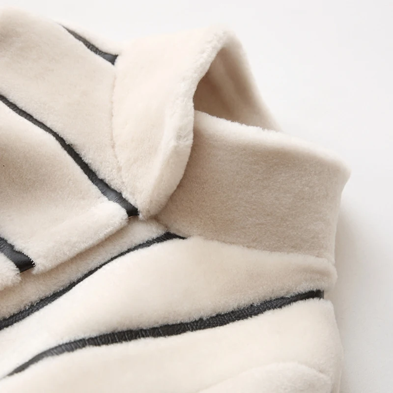 Striped Coat Mouton Coat for Woman female tonfur Fur Coat Women's winter jackets real fur women's fur coats 100% wool 2018