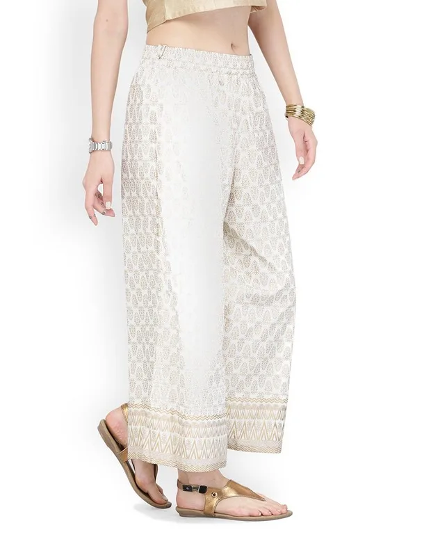 New Cotton India Traditional Woman Broad-legged Trousers Ethnic Style Spring Summer Beige Print Bottom Pants