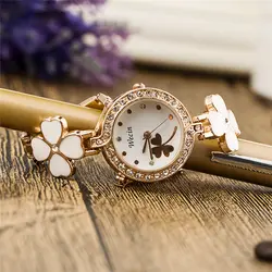 Мода 2016 года Для женщин Элитный Бренд Украшенные стразами Four Leaf Reloj Mujer Леди Браслет кварцевые бриллиантами наручные часы Montre Femme