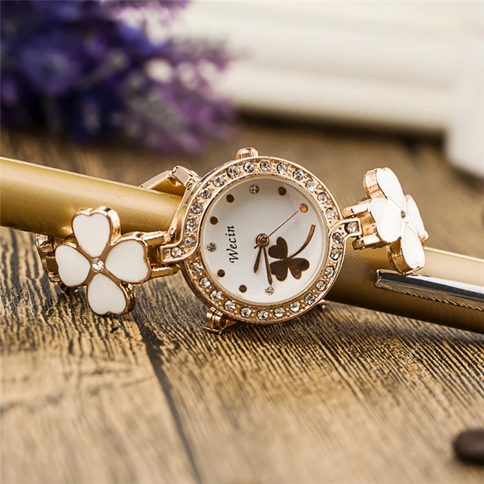 2016 Fashion Women Luxury Brand Rhinestone Crystal Four Leaf font b reloj b font mujer Lady