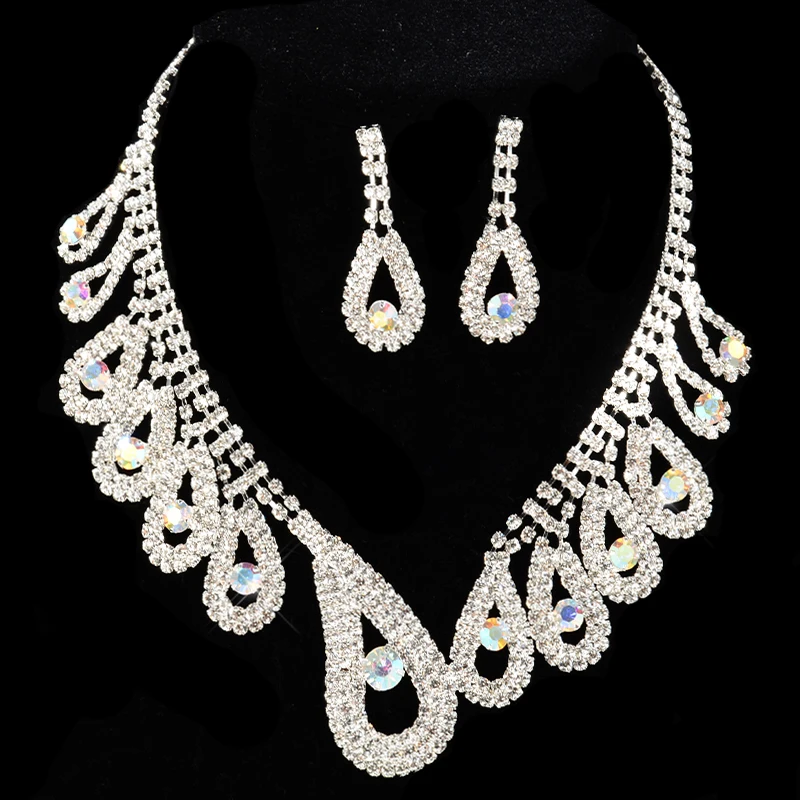 Новинка,, роскошные покрытые серебром Свадебные Ювелирные наборы с австрийскими кристаллами, ожерелье и серьги