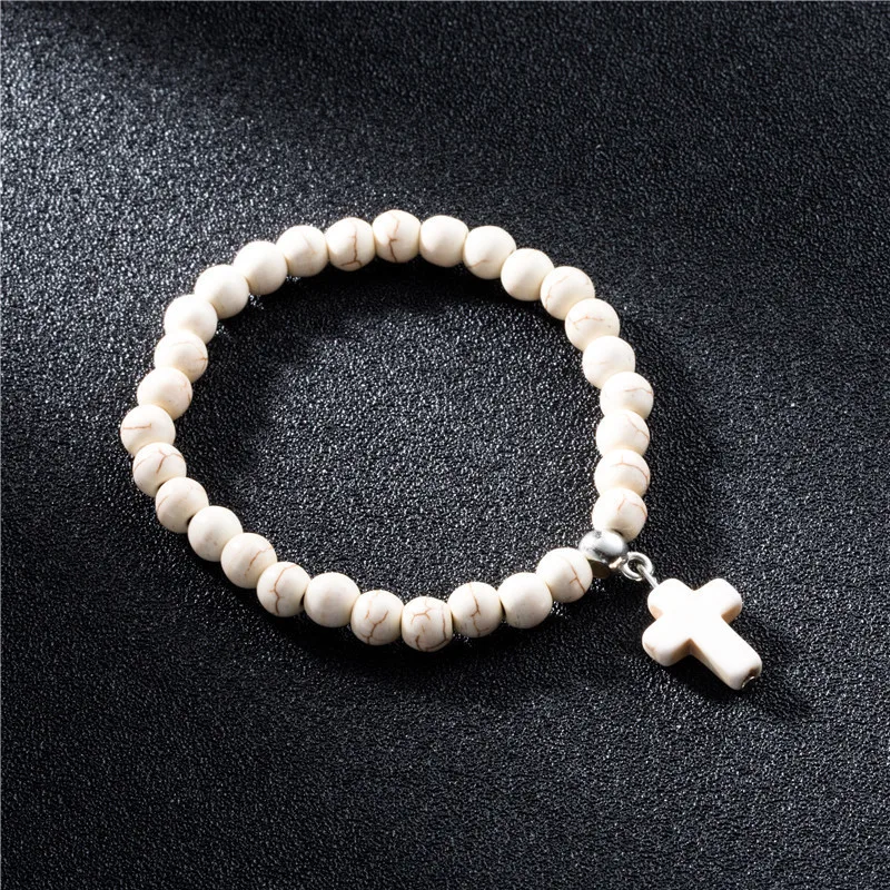Модные браслеты из натурального камня с бисером для женщин, Деревянные Подвески с крестом Иисуса, украшения, подарки, аксессуары