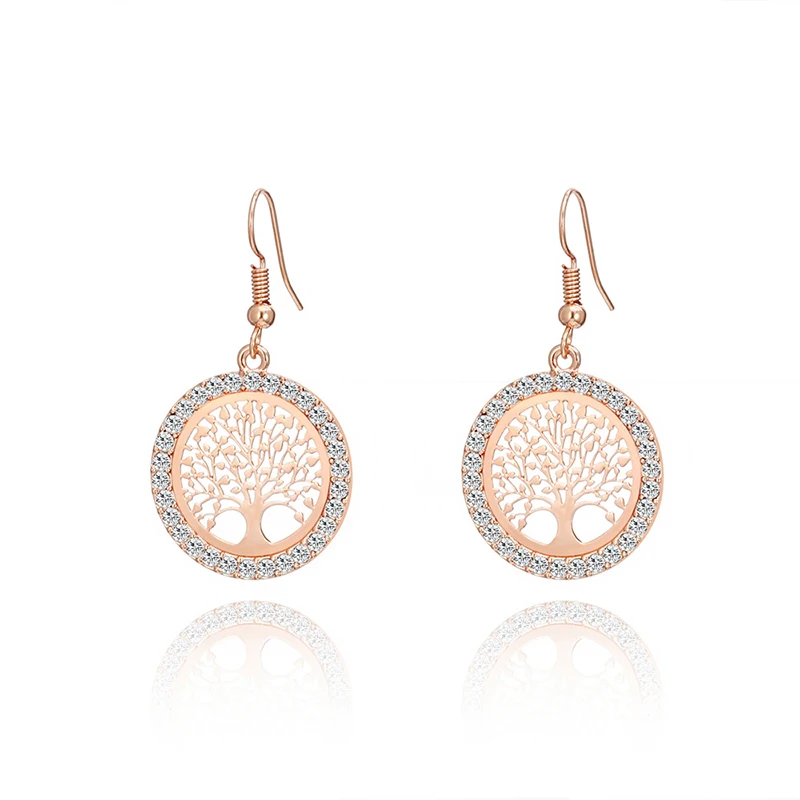 

JAKONGO Rose Gold Color Crystal Tree of Life Dangle Drop Earrings for Women Gift Party Earrings Love Gift