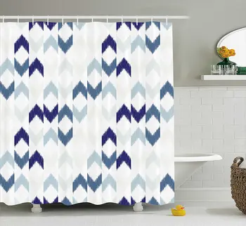 

Navy Shower Curtain Abstract Ethnic Ikat Chevron with Hazy Zigzag Folk Traditional image Purple Slate Blue White