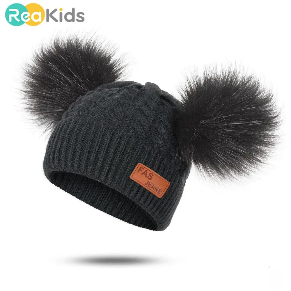 

REAKIDS New Winter Children's Hair Ball Cap Boys And Girls Universal Cap Baby Newborn Knitted Hat Baby Baby Soft Warm Child Hat