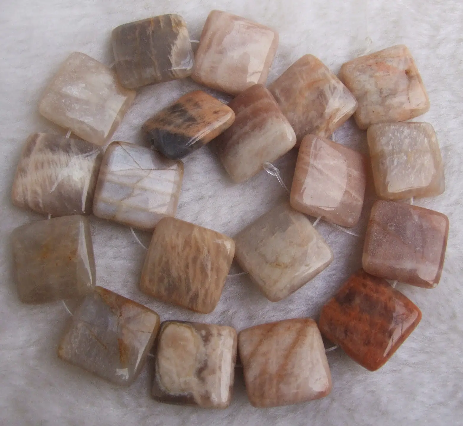 

20mm Natural Sunstone Square Loose Beads 15"