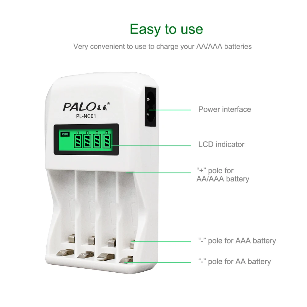 PALO 4 Slots Smart Intelligent Battery Charger Fast Charge For 1.2V AA / AAA NiCd NiMh Rechargeable Battery LCD Display PALO 4 Slots Smart Intelligent Battery Charger Fast Charge For 1.2V AA / AAA NiCd NiMh Rechargeable Battery LCD Display