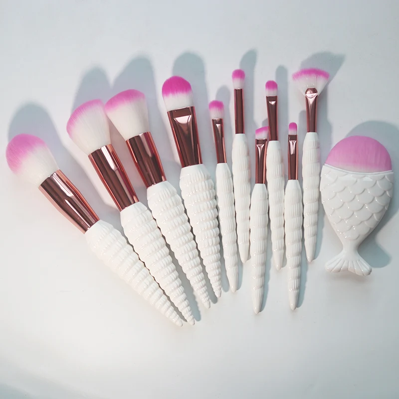 

AiceBeu 11 Pcs Conch Shell Makeup Brushes Set Mermaid Foundation Powder Cosmetics Eyeshadow Face Kabuki Make Up Brush Tools Kit