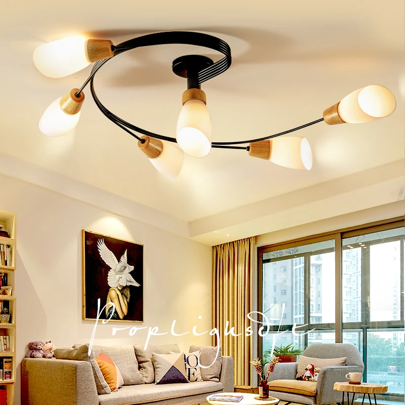 

Nordic ceiling light living room bedroom simple modern Japanese real wood original wood personality style led lamps