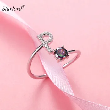 

Initial P Letter Ring 925 Sterling Silver Cubic Zirconia Crystal Ring Adjustable Silver Ring Open Ring For Women R6062B
