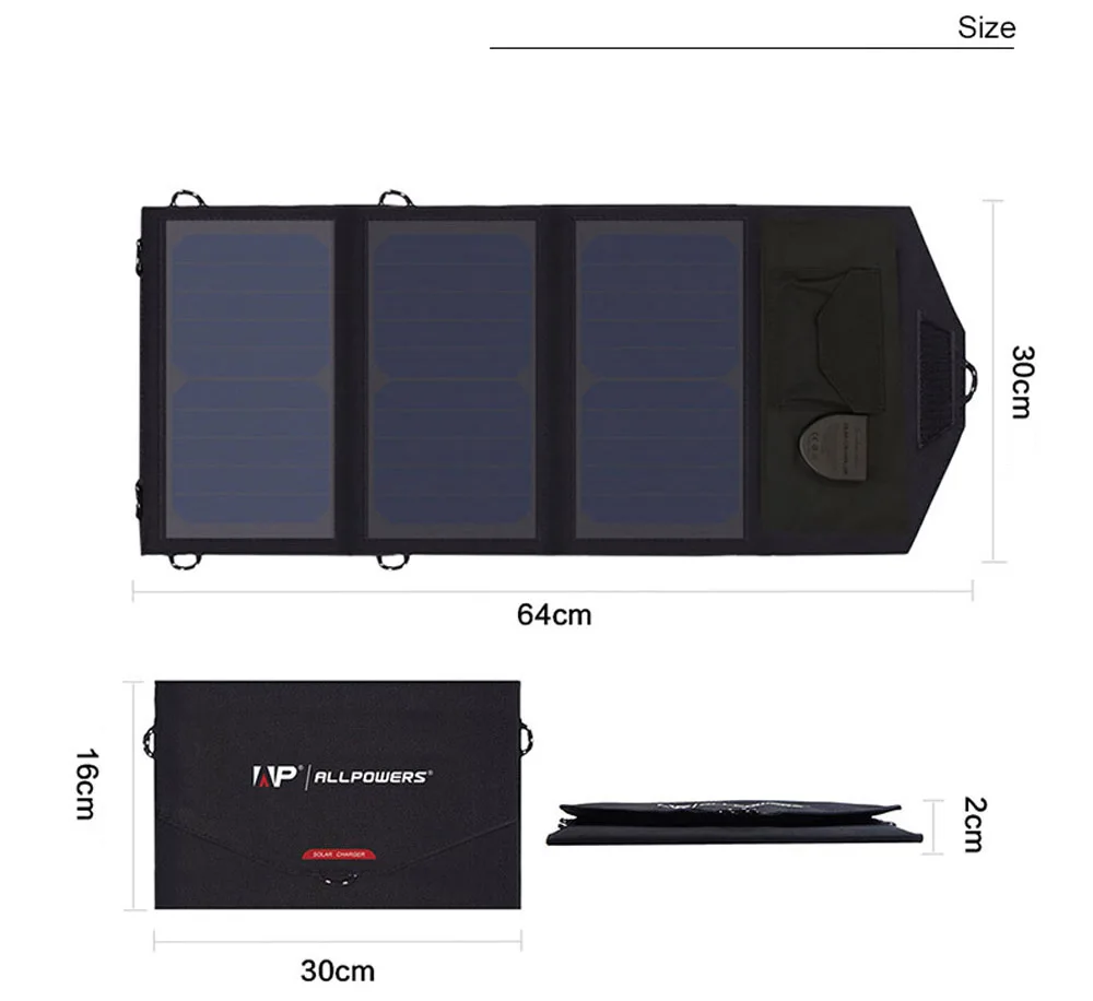  ALLPOWERS Outdoor Portable 5V 21W Foldable Waterproof Camping Solar Panel Charger USB Mobile Power 