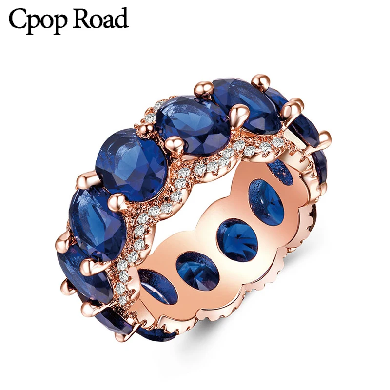 

Cpop Luxury Wedding Rings Geometric Zircon Red Green Blue Purple Rose Gold Rings for Women Fashion Jewelry Anniversary Gift 2019