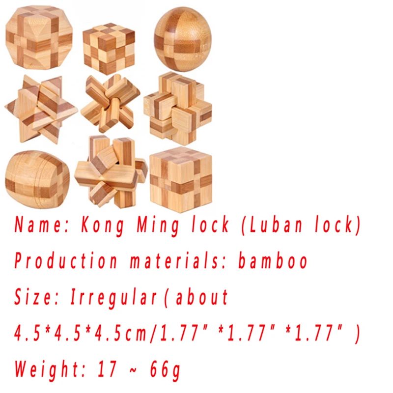 IQ Brain Teaser Kong Ming Lock 3D Wooden Interlocking Burr Puzzles Game Toy For Adults Kids