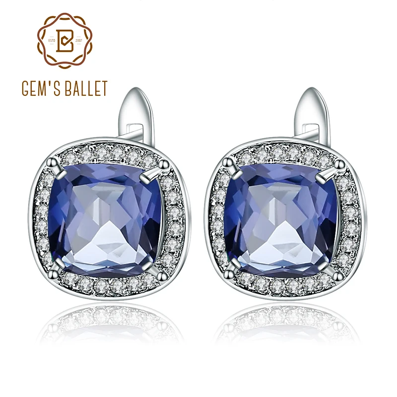 

Gem's Ballet 925 Sterling Silver Square Earrings 4.44Ct Natural Iolite Blue Mystic Quartz Gemstone Stud Earrings Fine Jewelry