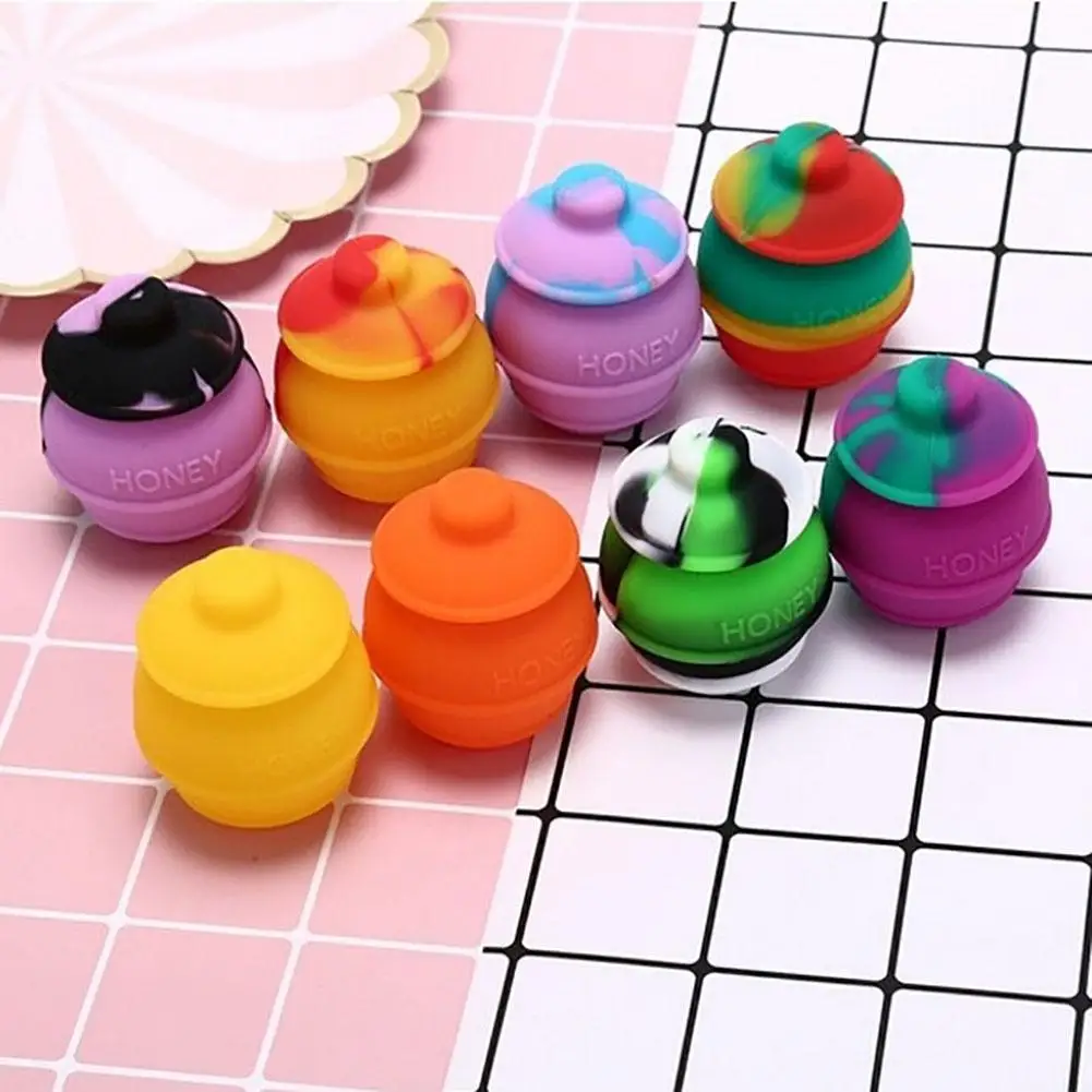

1Pc 35ml Multicolor Silicone Bee Honey Container Wax Oil Rubber Jar Pill Makeup Box Color Random