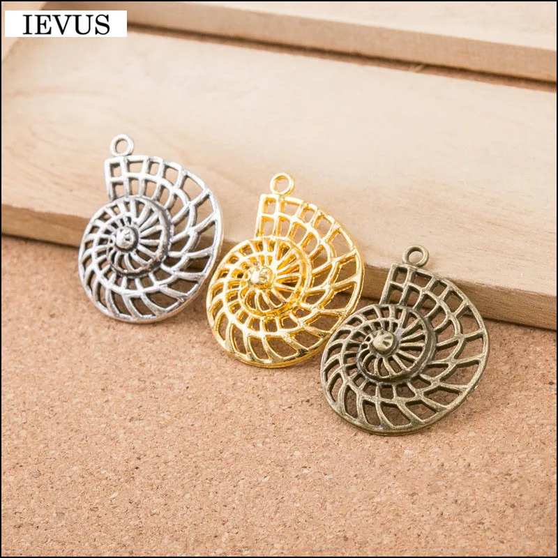 

Factory price 6 Pieces/Lot 36mm*28mm three colors plated sea shell charms conch sea snail charm for jewelry making