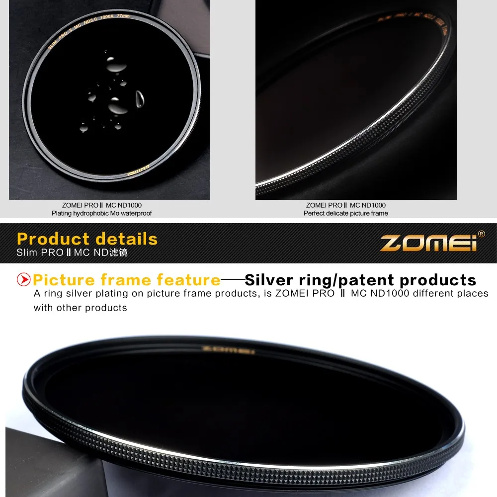 Zomei оптический Стекло тонкий набор УФ-фильтров с нейтральной плотностью Камера фильтр ND для камеры ND8/ND64/ND1000(3,0) многослойный УФ-фильтр 49/52/55/58/62/67/72/77/82 мм