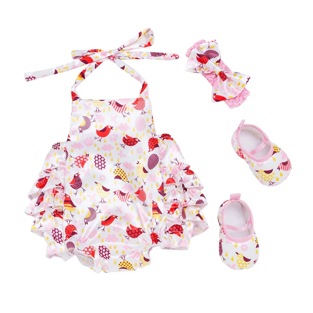 

Kids Clothes Easter Toddler Baby Cartoon Print Romper Bodysuit Jumpsuit+Headband+Shoes Set Baby Clothes Girl Set 2019 clothes