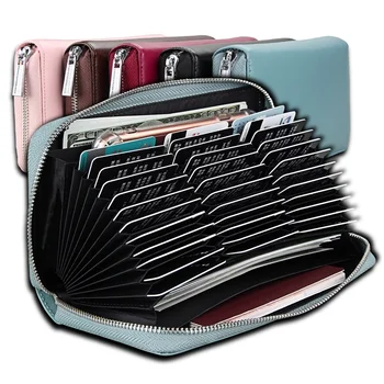 

Genuine Leather Card Holder Wallet RFID Blocking Accordion Credit Card Holder For Women Men Vintage Coin Purse Passport Holder