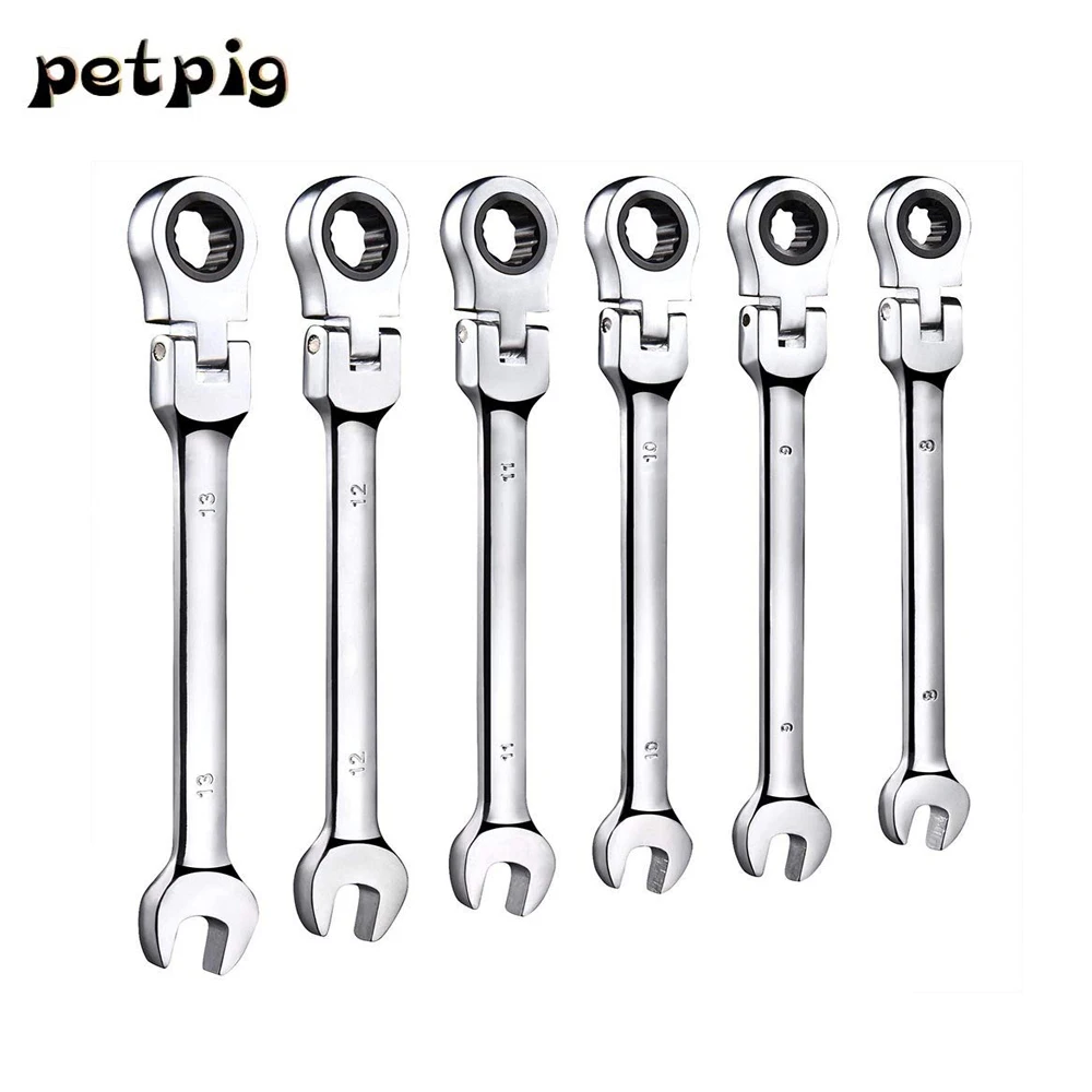 

Petpig Keys Set Wrenches 6-11mm Flexible Head Ratcheting Wrench Combination Spanner Tool Set Car Repair Ratchet Universal Wrench